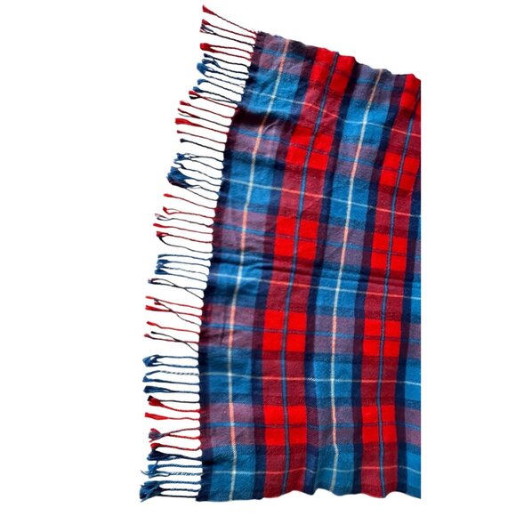 Plaid Fringe Flannel Scarf Wrap Red & Blue 85" X 26.5" Soft Acrylic By Gap - Picture 4 of 11